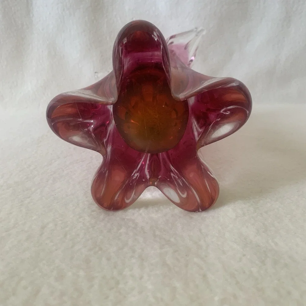 Czech Bohemian Josef Hospodka Chribska Starburst Art Glass Pink/Crystal 12